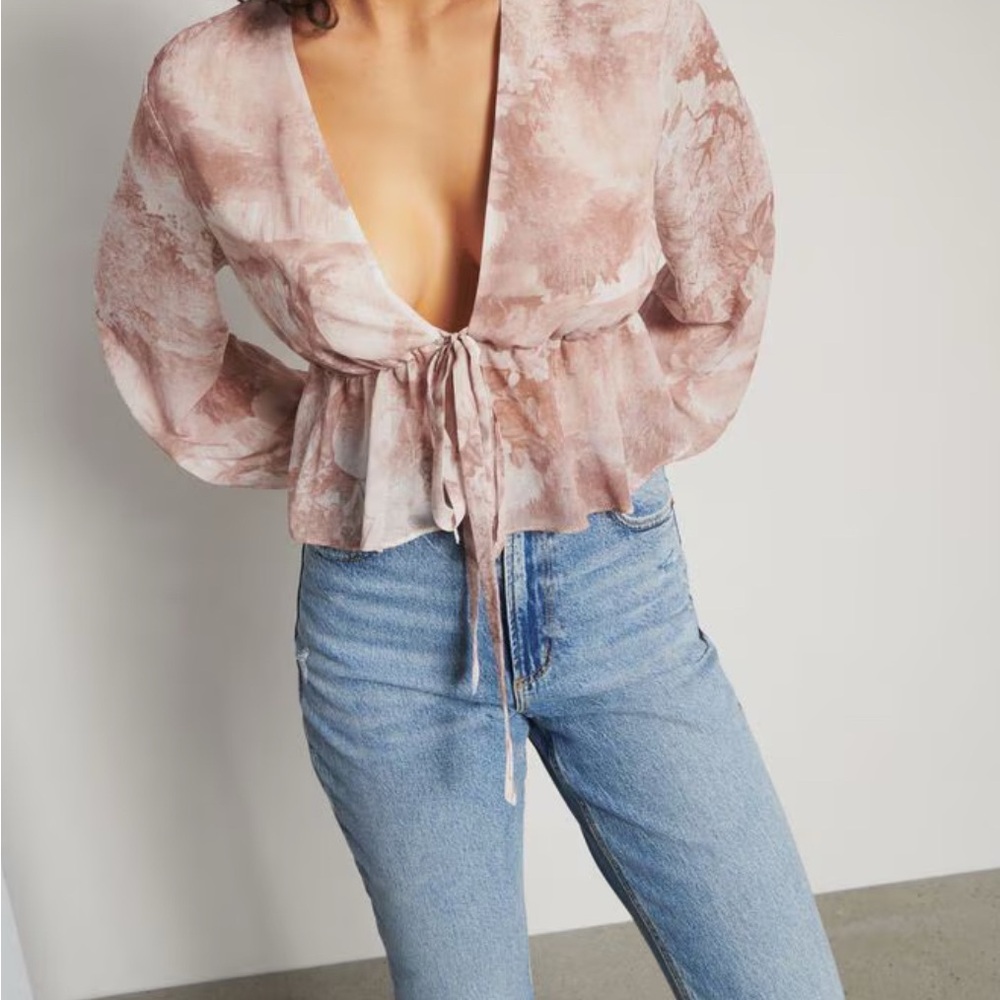 Dynamite Tie-Front Peplum Blouse